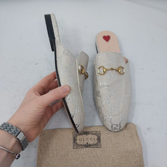 Gucci Cream and Silver Mules with Gold Detail - Picture 9 of 12